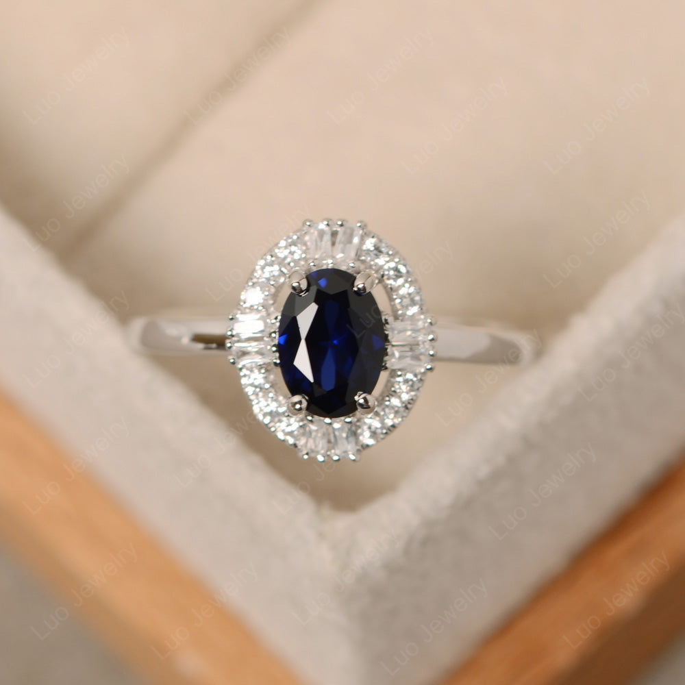 Lab Sapphire Engagement Ring Sterling Silver - LUO Jewelry
