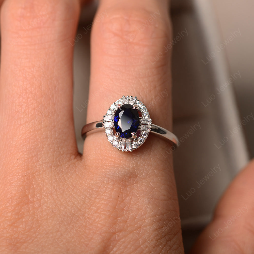 Lab Sapphire Engagement Ring Sterling Silver - LUO Jewelry