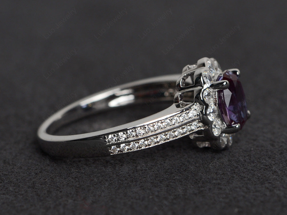 Oval Cut Alexandrite Flower Engagement Ring - LUO Jewelry