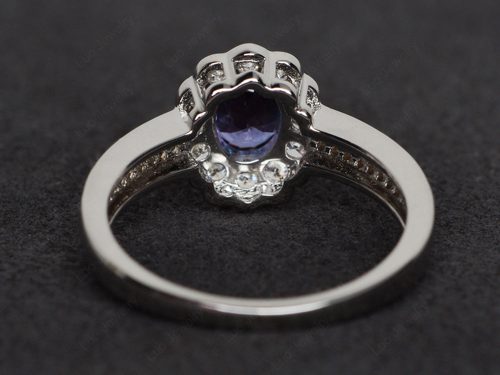 Oval Cut Alexandrite Flower Engagement Ring - LUO Jewelry