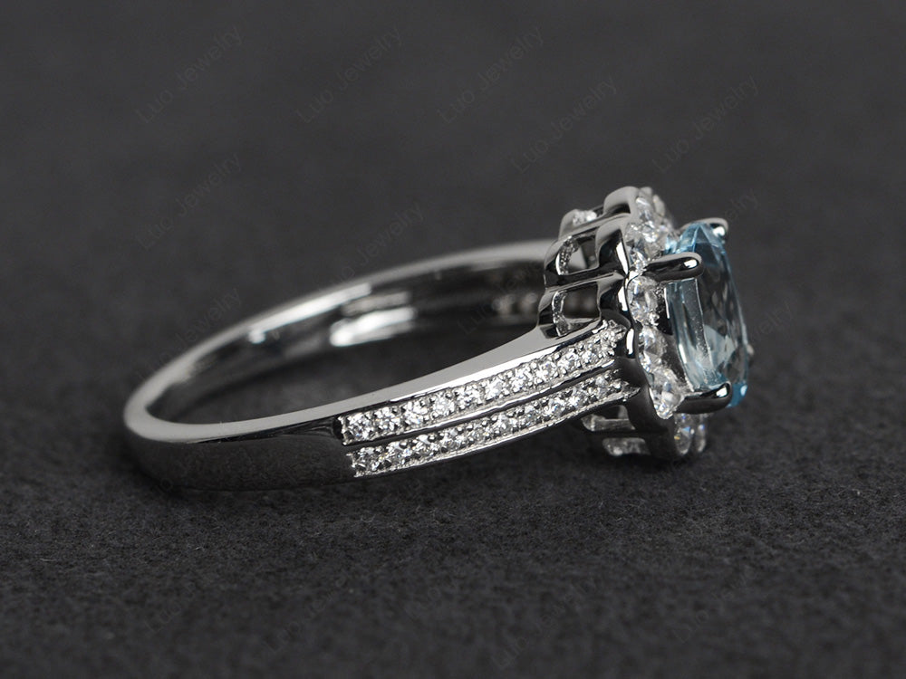 Oval Cut Aquamarine Flower Engagement Ring - LUO Jewelry