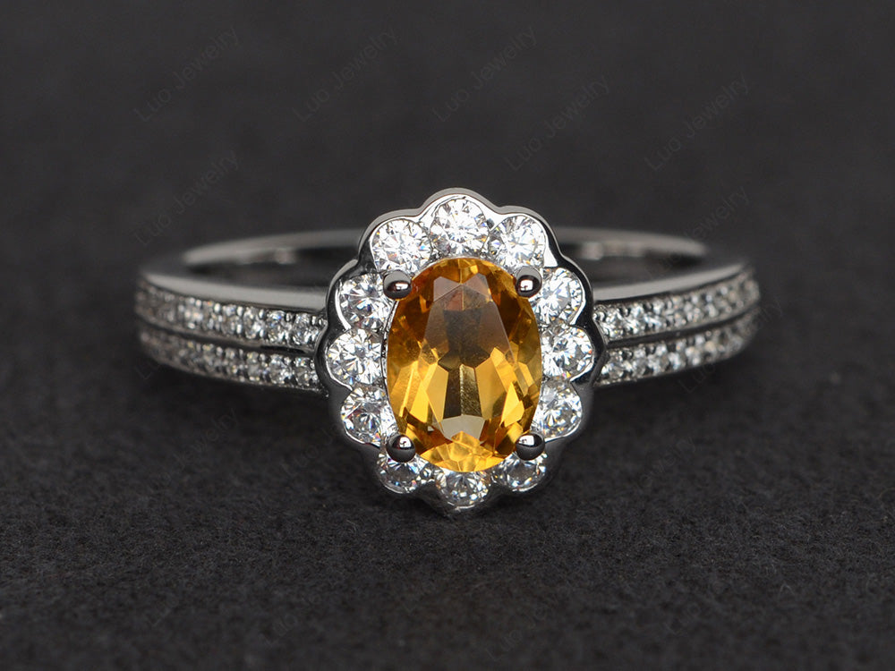 Oval Cut Citrine Flower Engagement Ring - LUO Jewelry