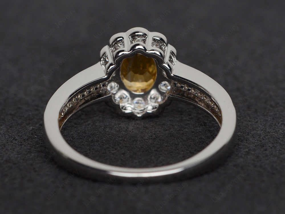 Oval Cut Citrine Flower Engagement Ring - LUO Jewelry