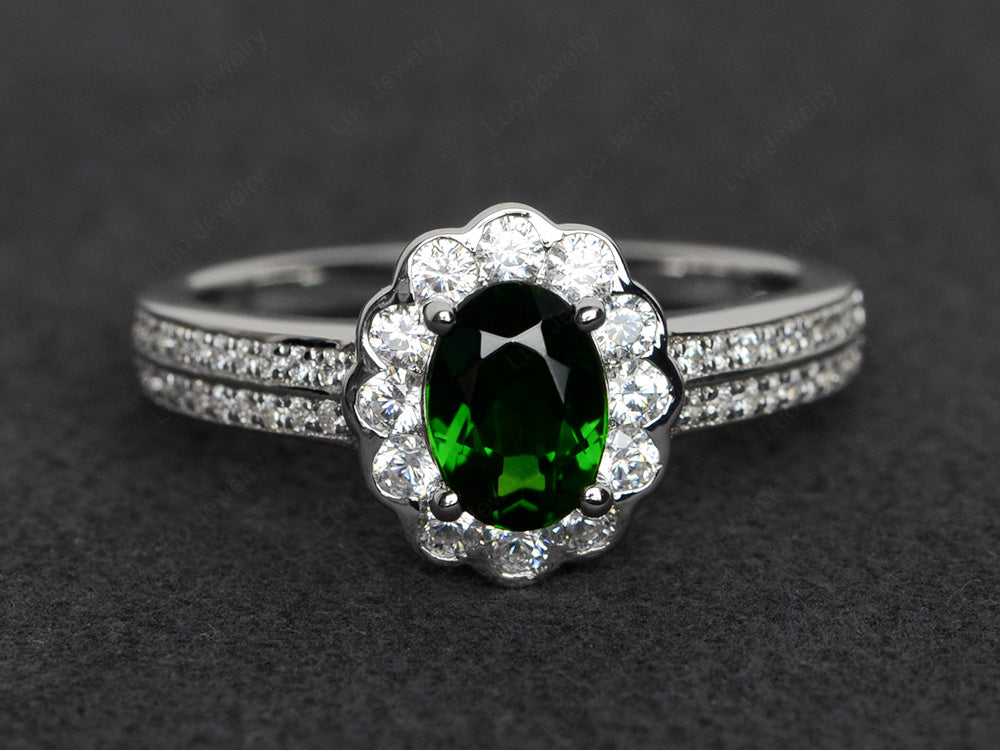 Oval Cut Diopside Flower Engagement Ring - LUO Jewelry