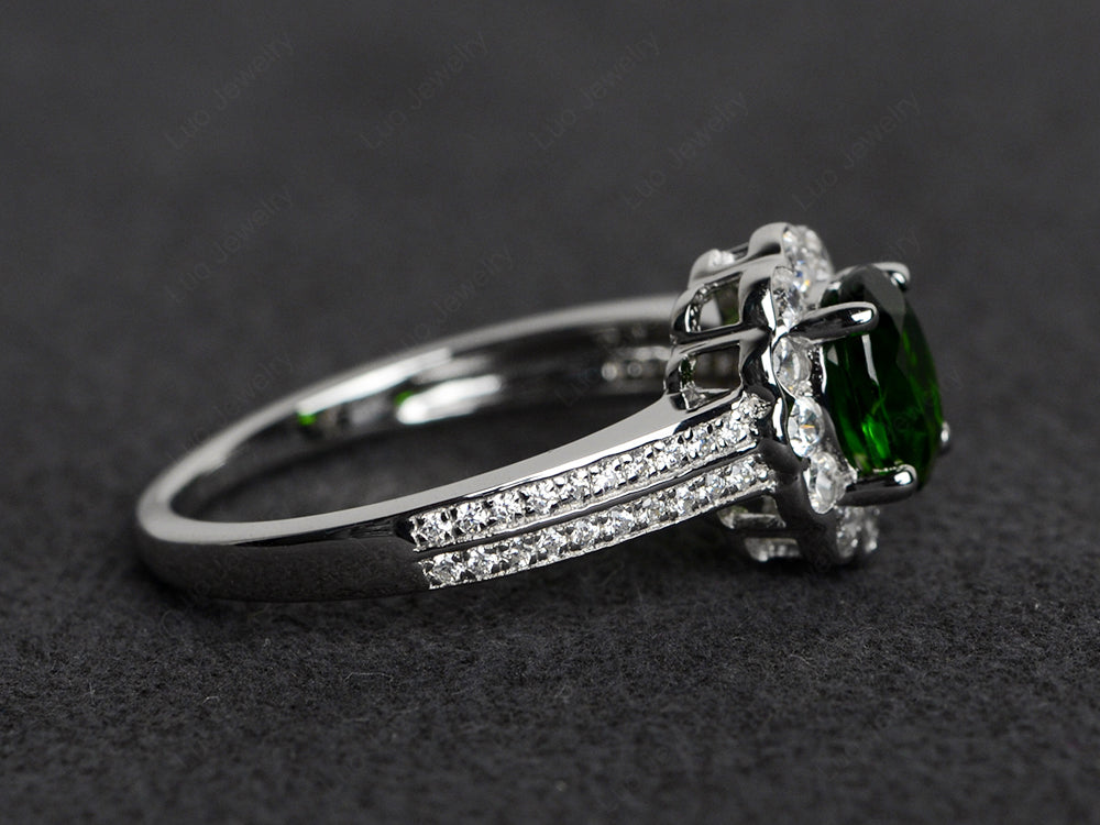 Oval Cut Diopside Flower Engagement Ring - LUO Jewelry