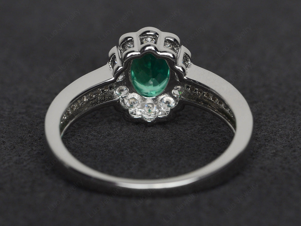 Oval Cut Lab Emerald Flower Engagement Ring - LUO Jewelry