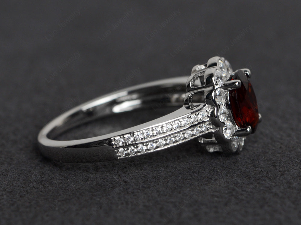 Oval Cut Garnet Flower Engagement Ring - LUO Jewelry