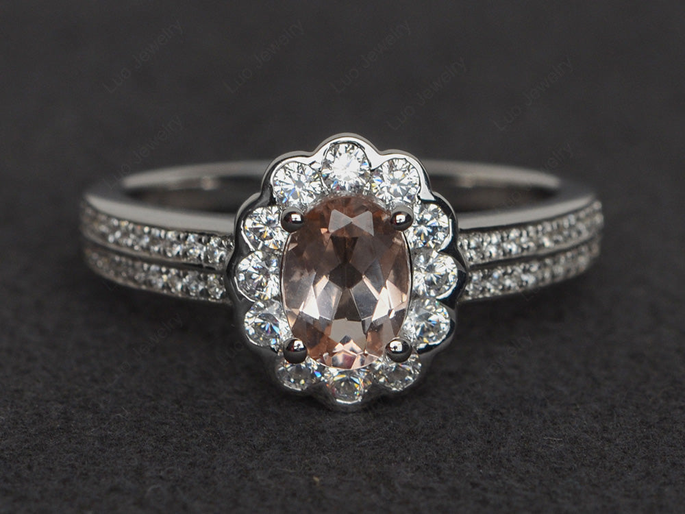 Oval Cut Morganite Flower Engagement Ring - LUO Jewelry
