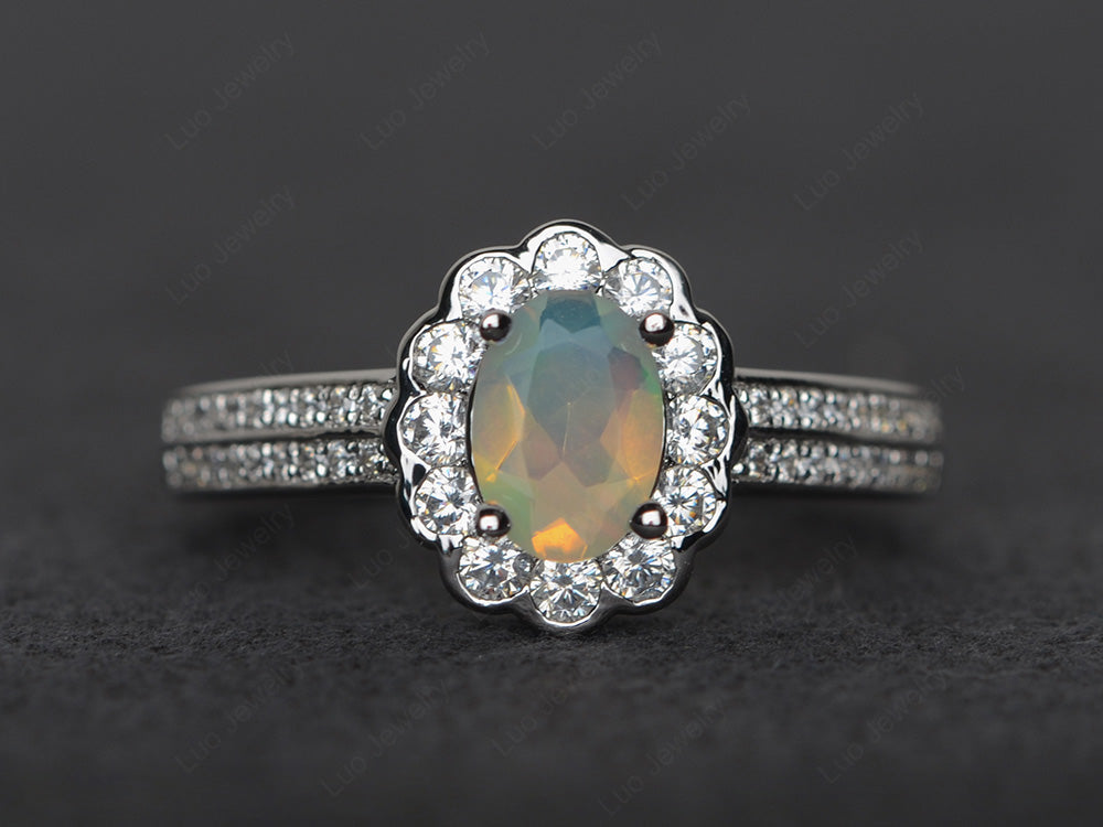 Oval Cut Opal Flower Engagement Ring - LUO Jewelry