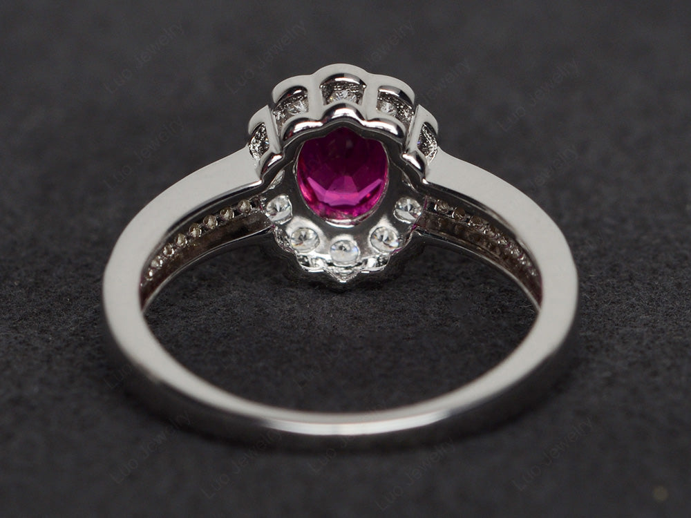 Oval Cut Ruby Flower Engagement Ring - LUO Jewelry