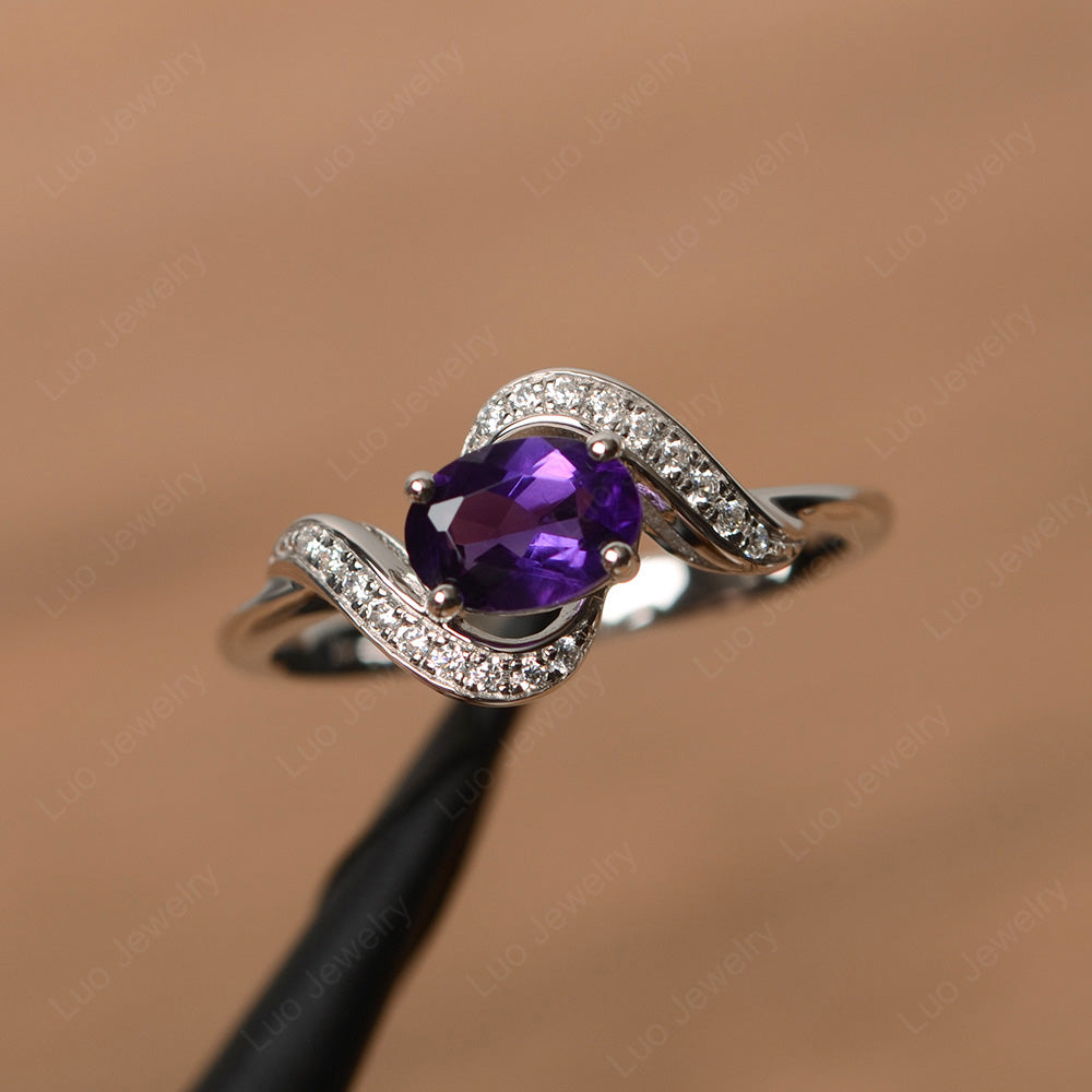 Oval Amethyst Ring East West Engagement Ring - LUO Jewelry