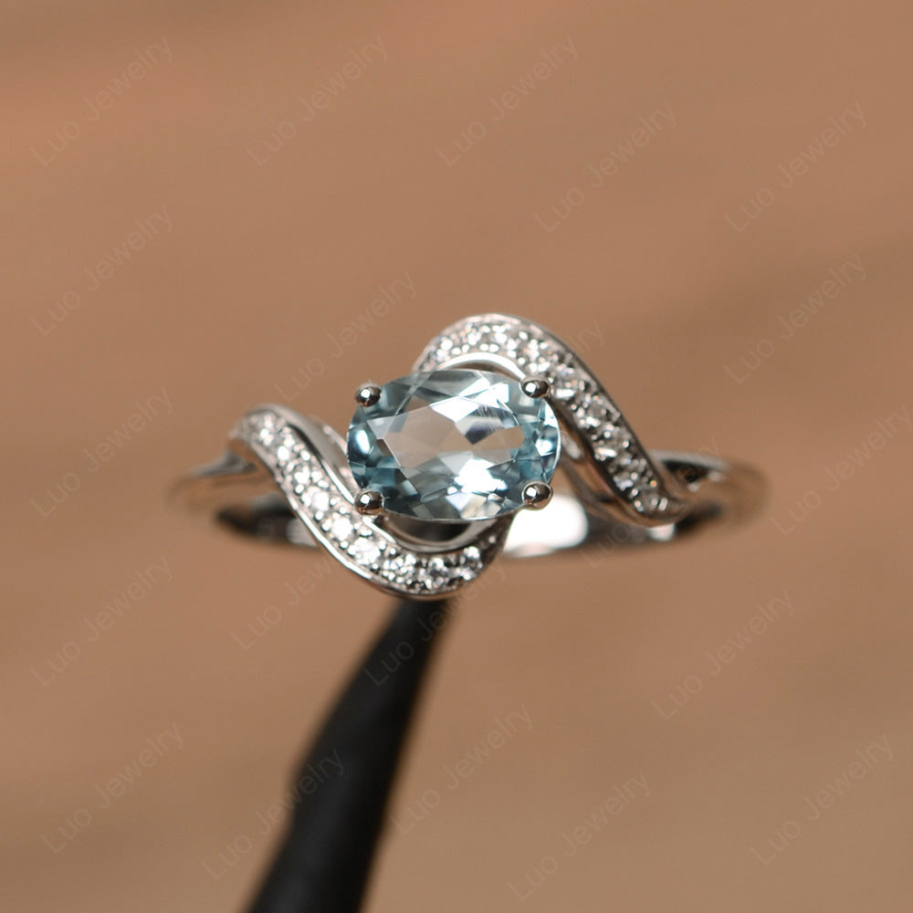 Oval Aquamarine Ring East West Engagement Ring - LUO Jewelry