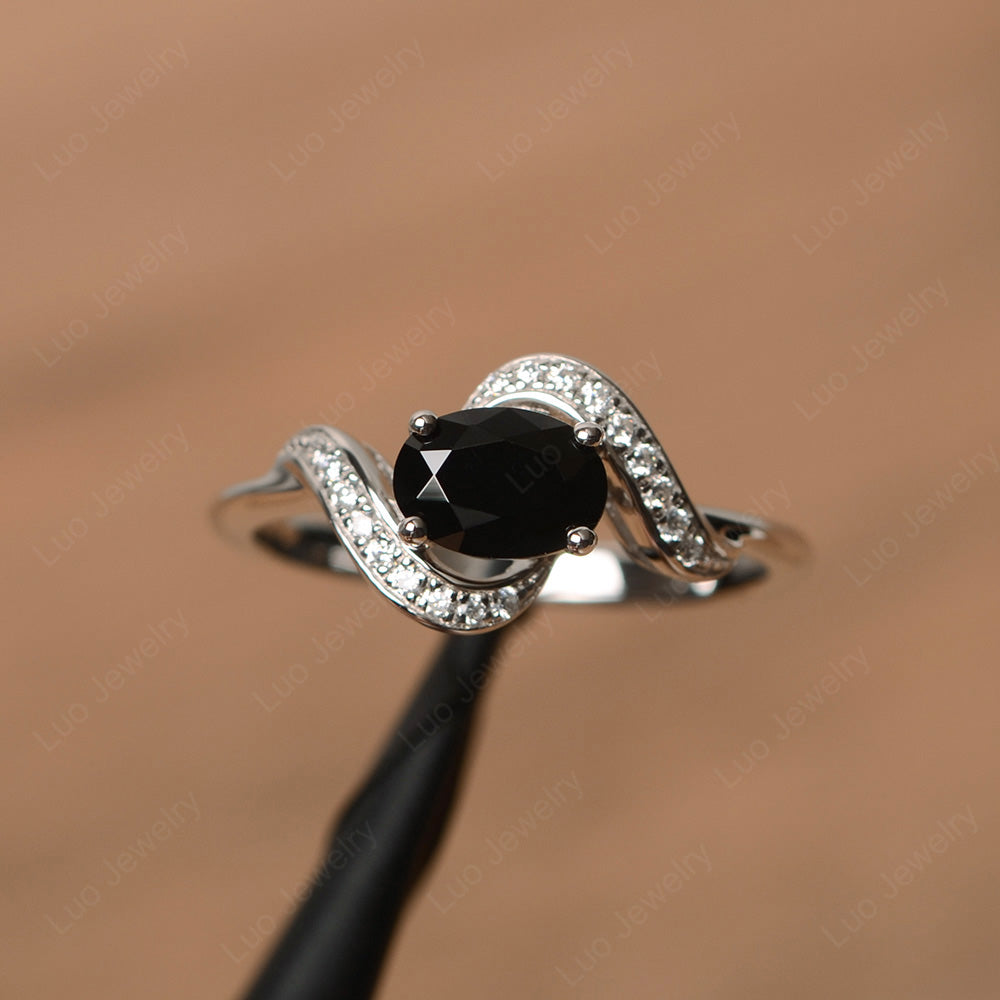 Oval Black Stone Ring East West Engagement Ring - LUO Jewelry