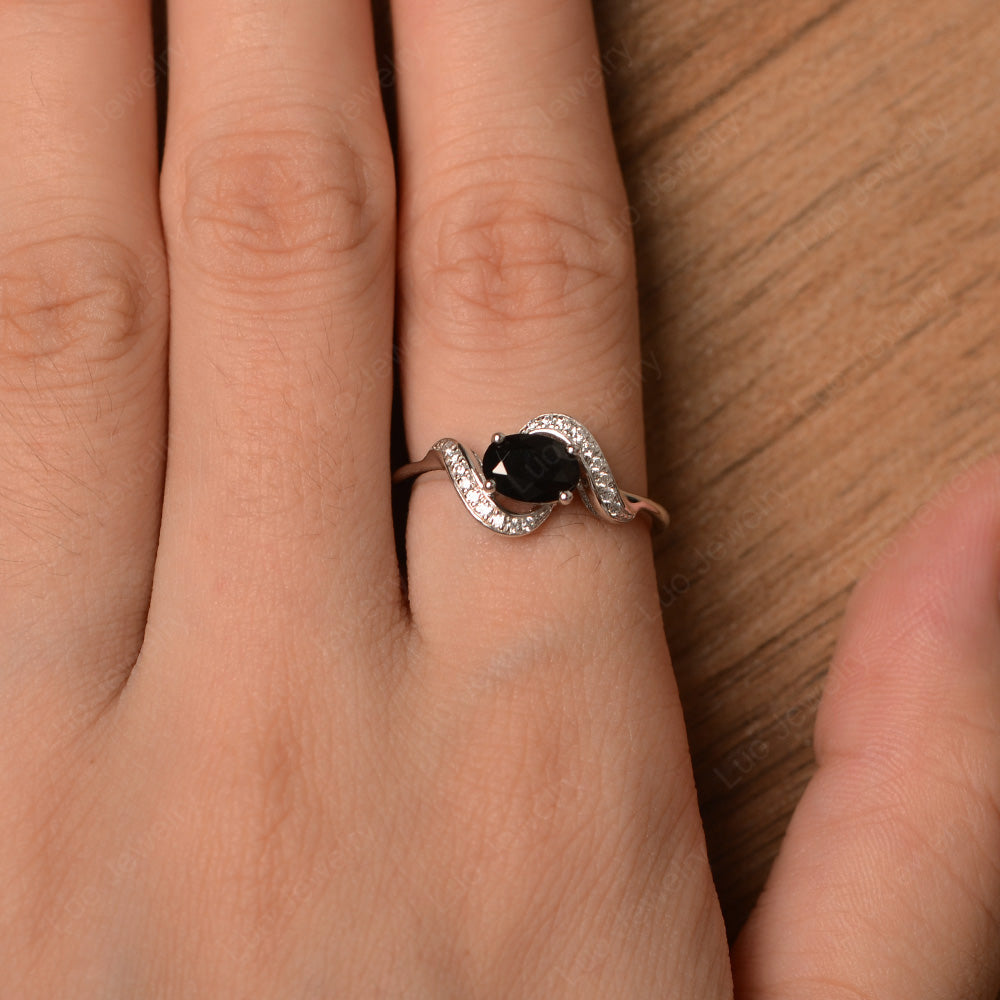 Oval Black Stone Ring East West Engagement Ring - LUO Jewelry