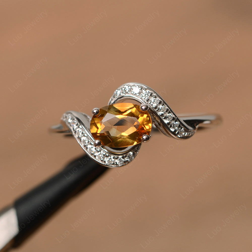 Oval Citrine Ring East West Engagement Ring - LUO Jewelry