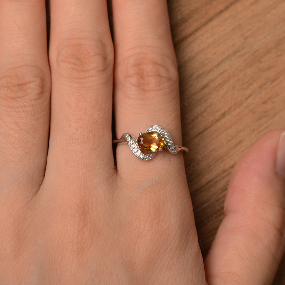 Oval Citrine Ring East West Engagement Ring - LUO Jewelry