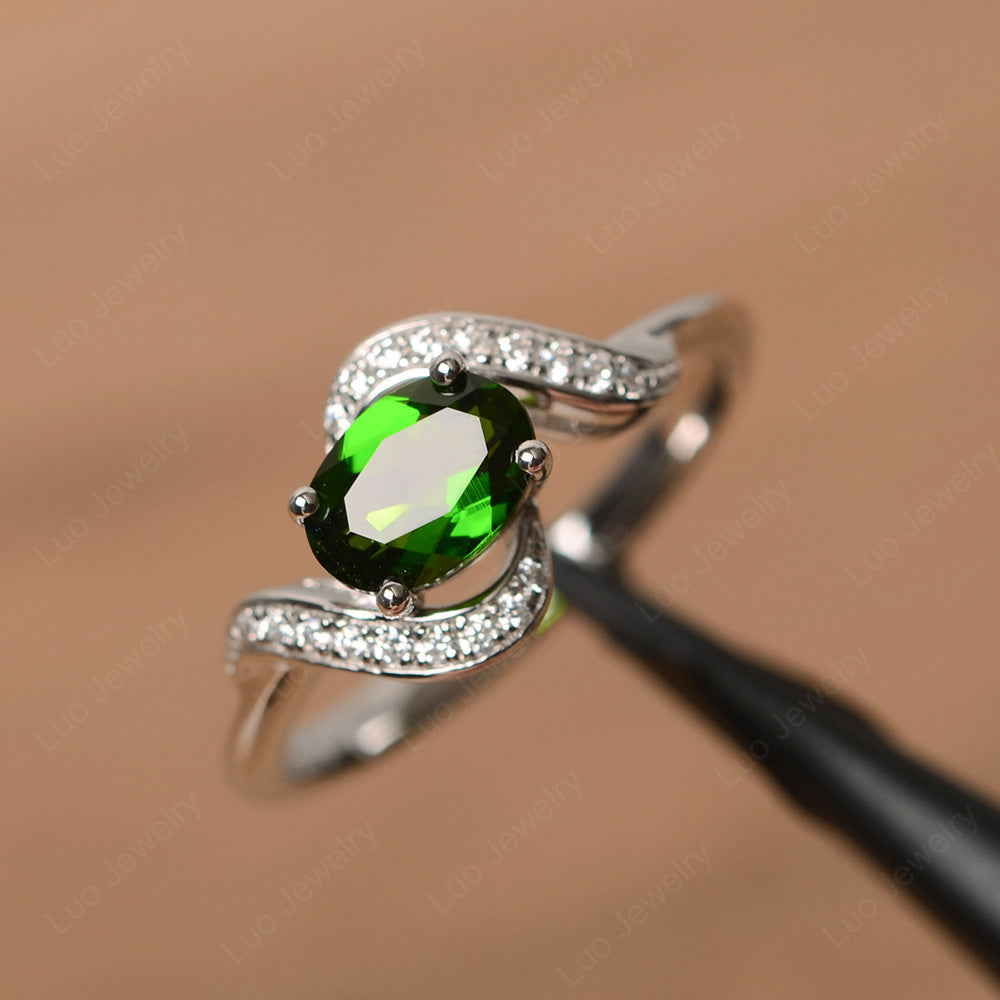 Oval Diopside Ring East West Engagement Ring - LUO Jewelry