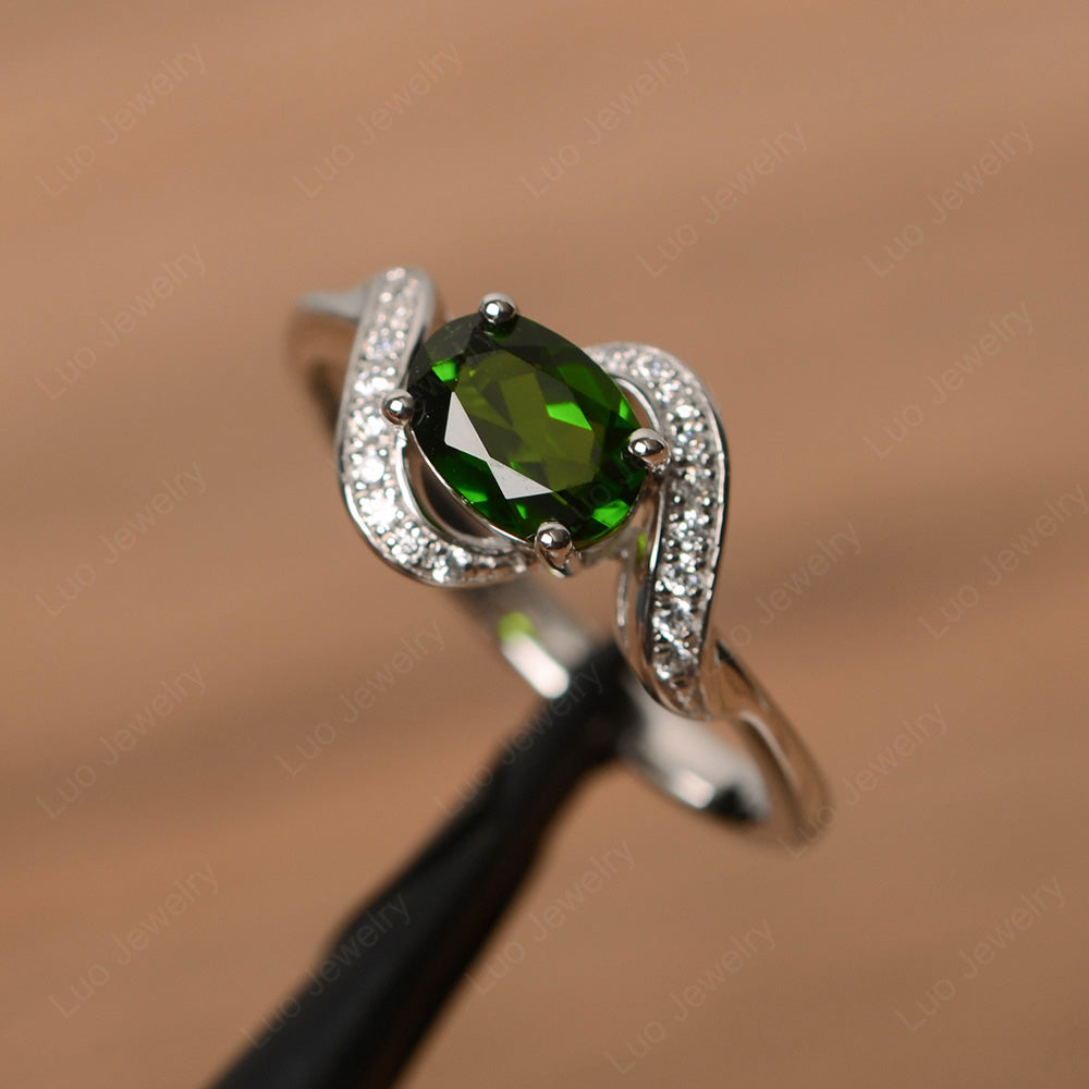 Oval Diopside Ring East West Engagement Ring - LUO Jewelry