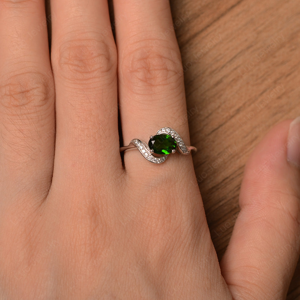 Oval Diopside Ring East West Engagement Ring - LUO Jewelry