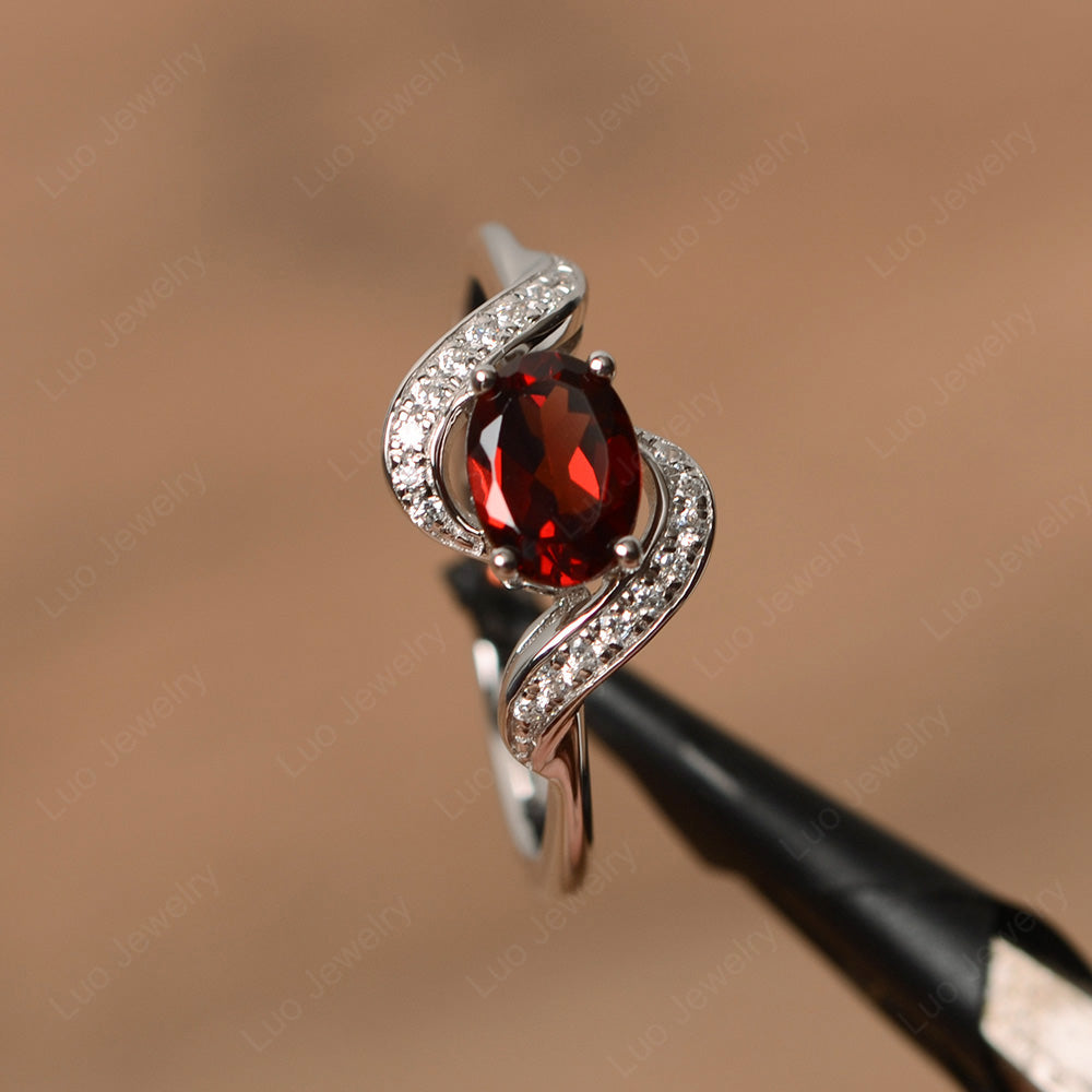 Oval Garnet Ring East West Engagement Ring - LUO Jewelry