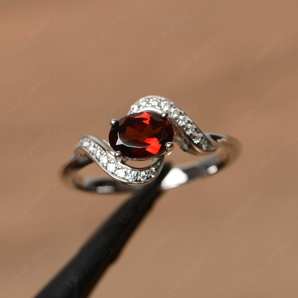 Oval Garnet Ring East West Engagement Ring - LUO Jewelry