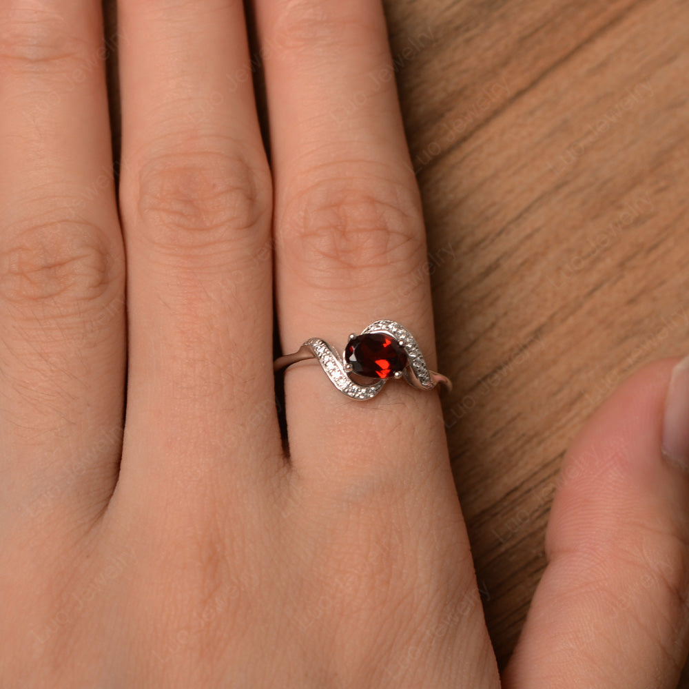 Oval Garnet Ring East West Engagement Ring - LUO Jewelry