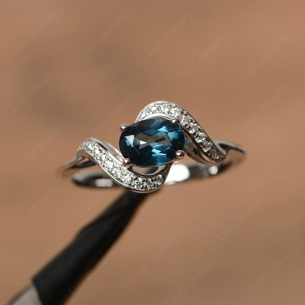 Oval London Blue Topaz Ring East West Engagement Ring - LUO Jewelry