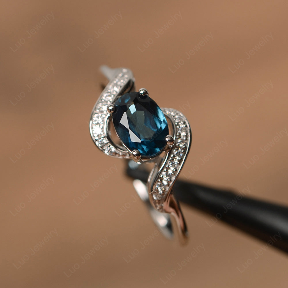 Oval London Blue Topaz Ring East West Engagement Ring - LUO Jewelry