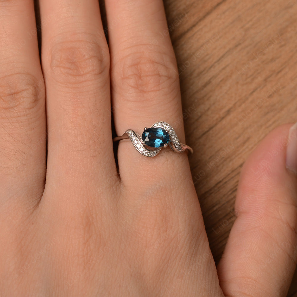 Oval London Blue Topaz Ring East West Engagement Ring - LUO Jewelry