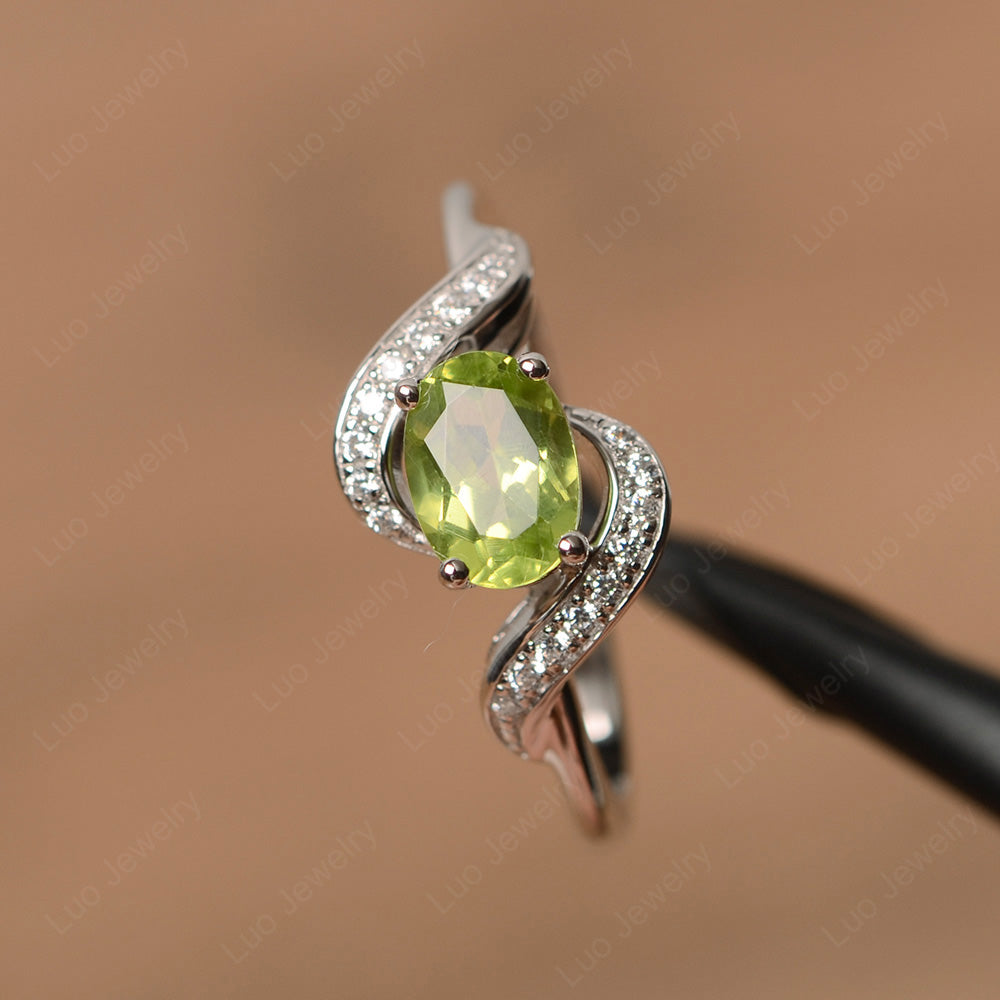 Oval Peridot Ring East West Engagement Ring - LUO Jewelry