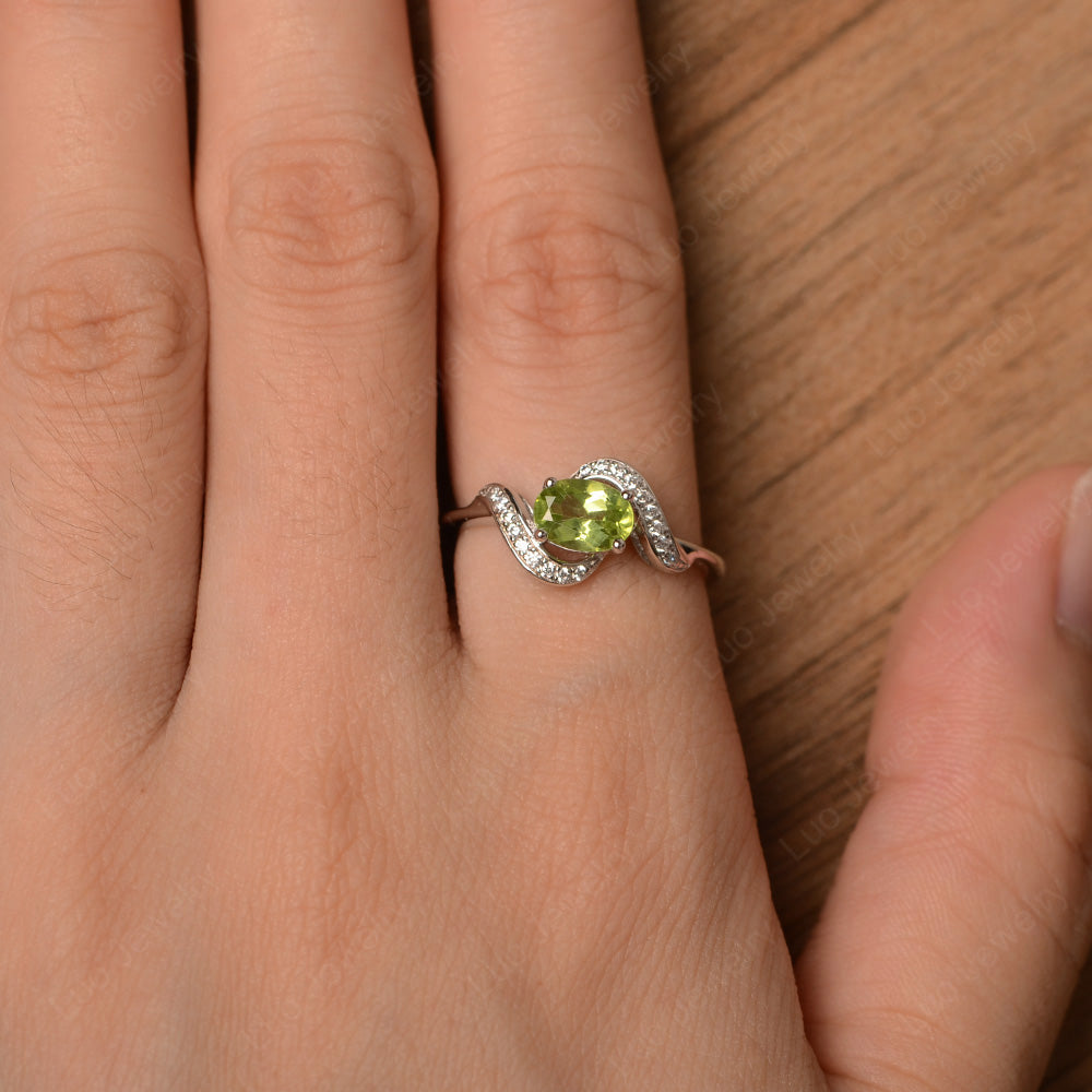 Oval Peridot Ring East West Engagement Ring - LUO Jewelry