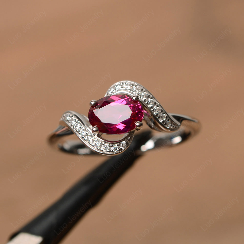 Oval Ruby Ring East West Engagement Ring - LUO Jewelry