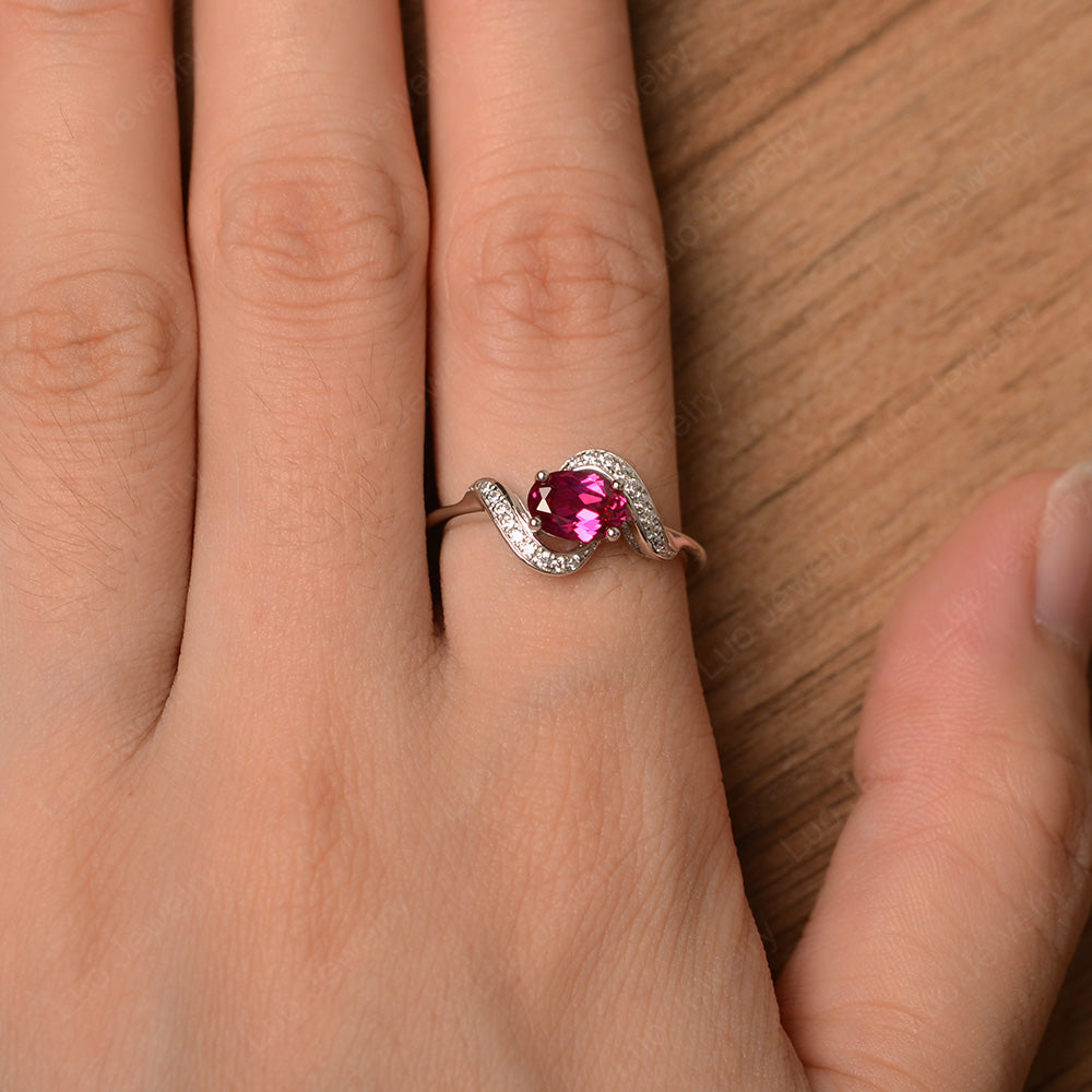 Oval Ruby Ring East West Engagement Ring - LUO Jewelry
