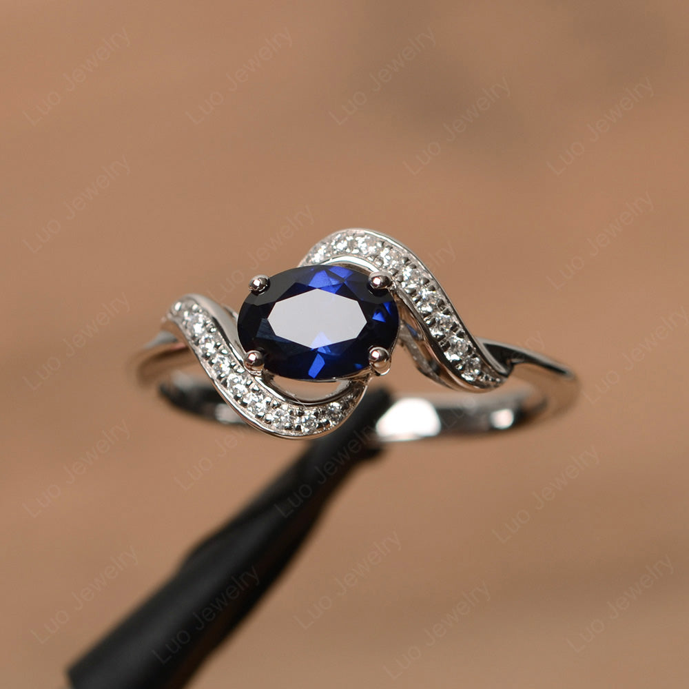 Oval Lab Sapphire Ring East West Engagement Ring - LUO Jewelry