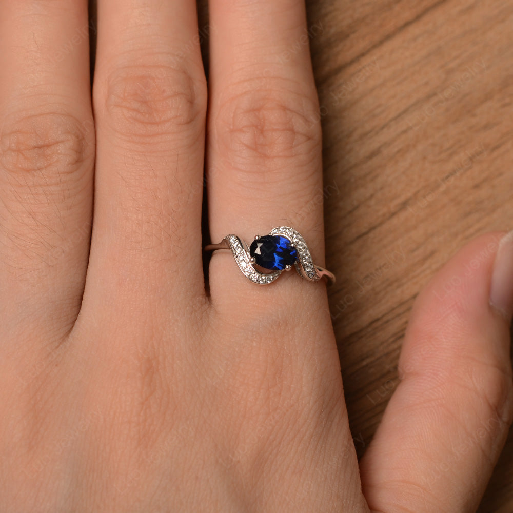Oval Lab Sapphire Ring East West Engagement Ring - LUO Jewelry
