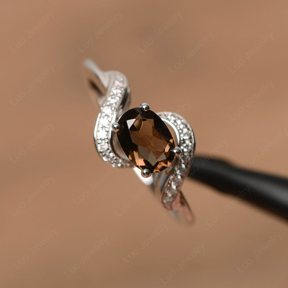 Oval Smoky Quartz  Ring East West Engagement Ring - LUO Jewelry