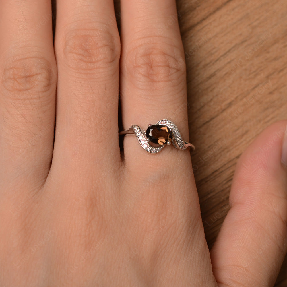 Oval Smoky Quartz  Ring East West Engagement Ring - LUO Jewelry
