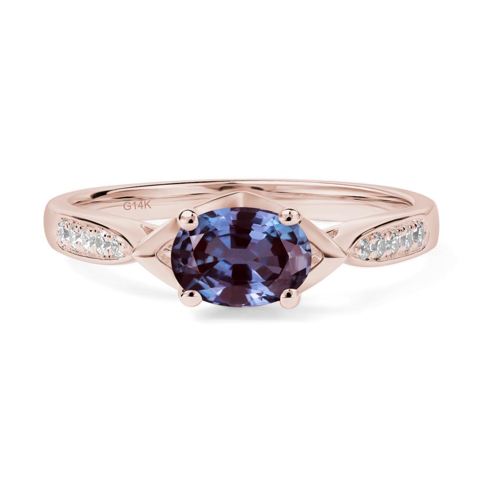 Petite Oval Horizontal Lab Grown Alexandrite Ring - LUO Jewelry #metal_14k rose gold
