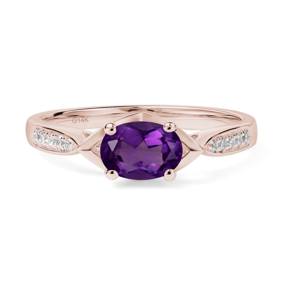 Petite Oval Horizontal Amethyst Ring - LUO Jewelry #metal_14k rose gold