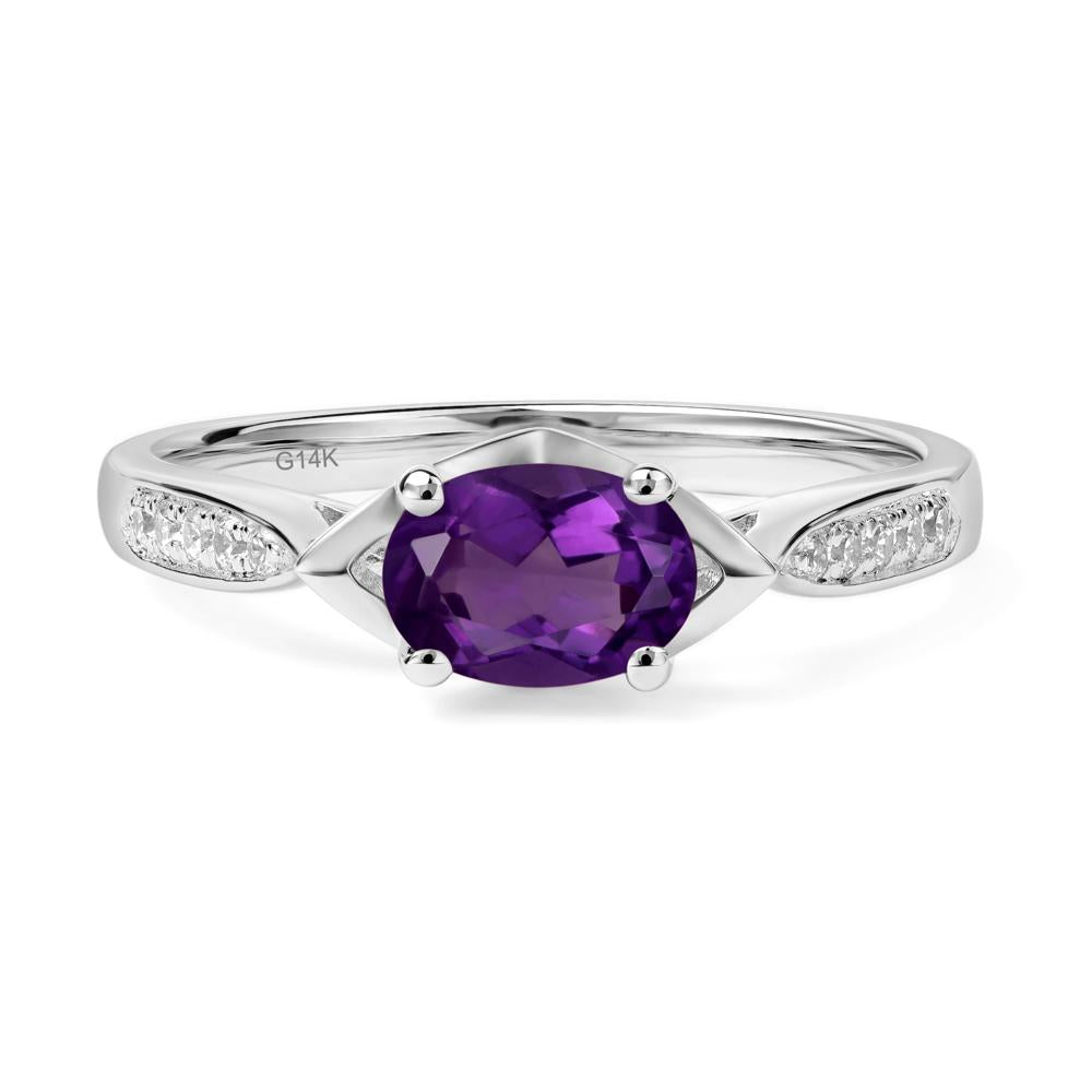 Petite Oval Horizontal Amethyst Ring - LUO Jewelry #metal_14k white gold