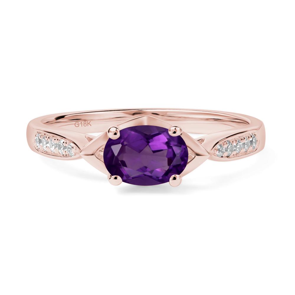 Petite Oval Horizontal Amethyst Ring - LUO Jewelry #metal_18k rose gold