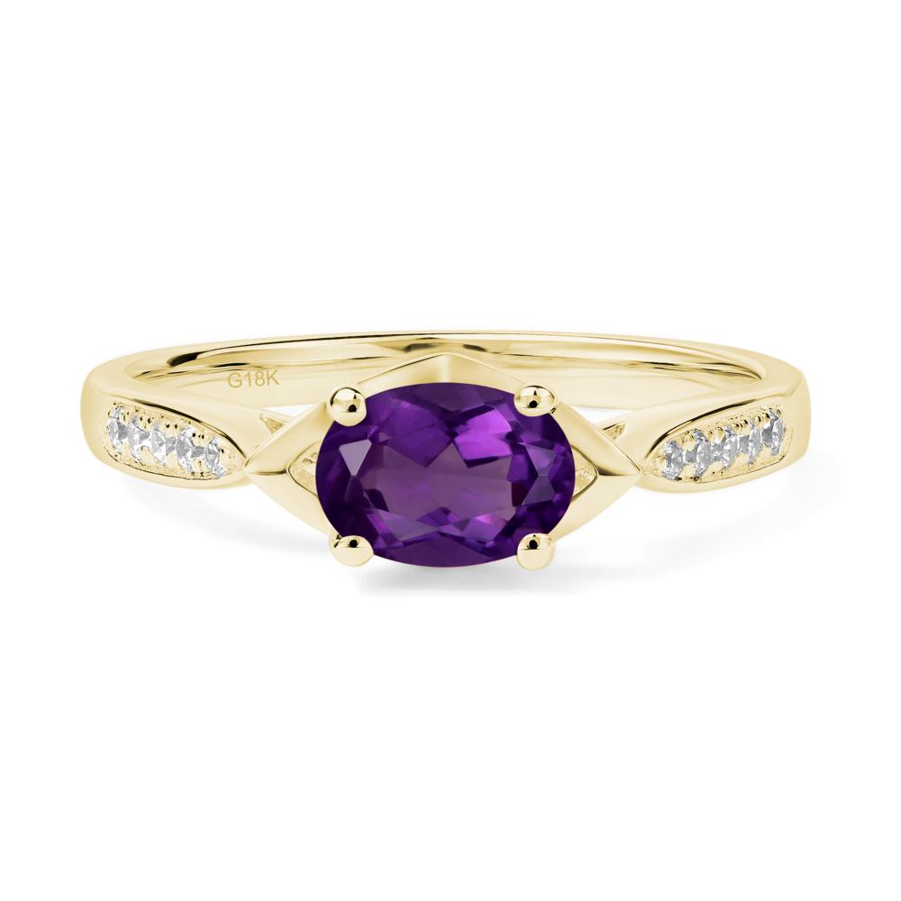 Petite Oval Horizontal Amethyst Ring - LUO Jewelry #metal_18k yellow gold