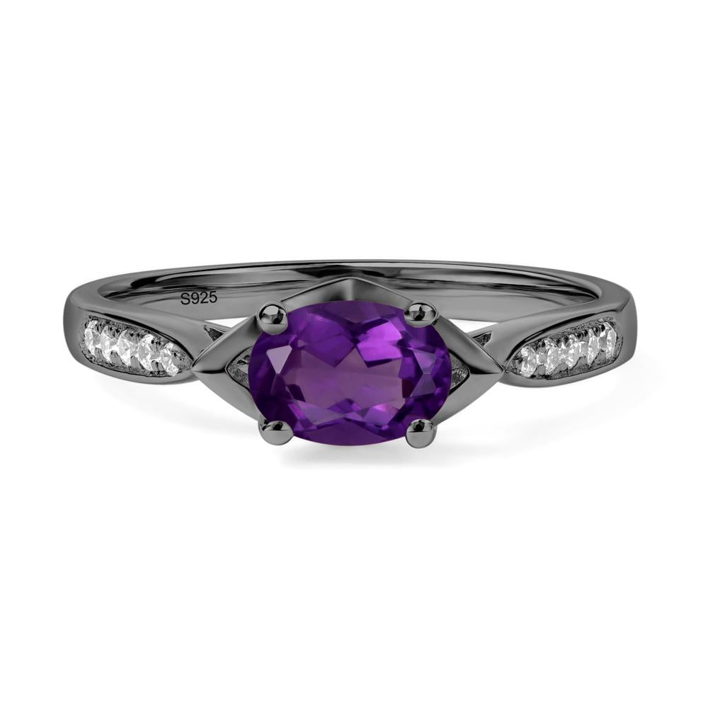 Petite Oval Horizontal Amethyst Ring - LUO Jewelry #metal_black finish sterling silver