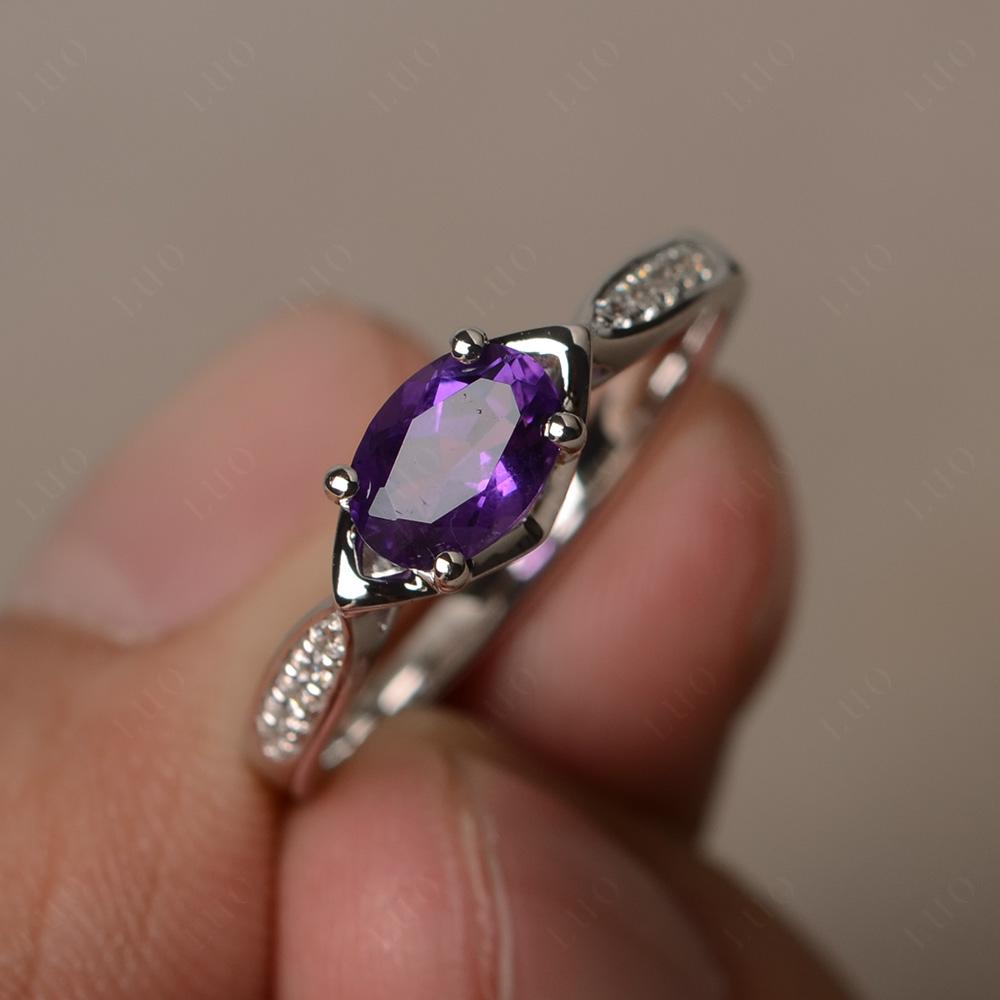 Petite Oval Horizontal Amethyst Ring - LUO Jewelry