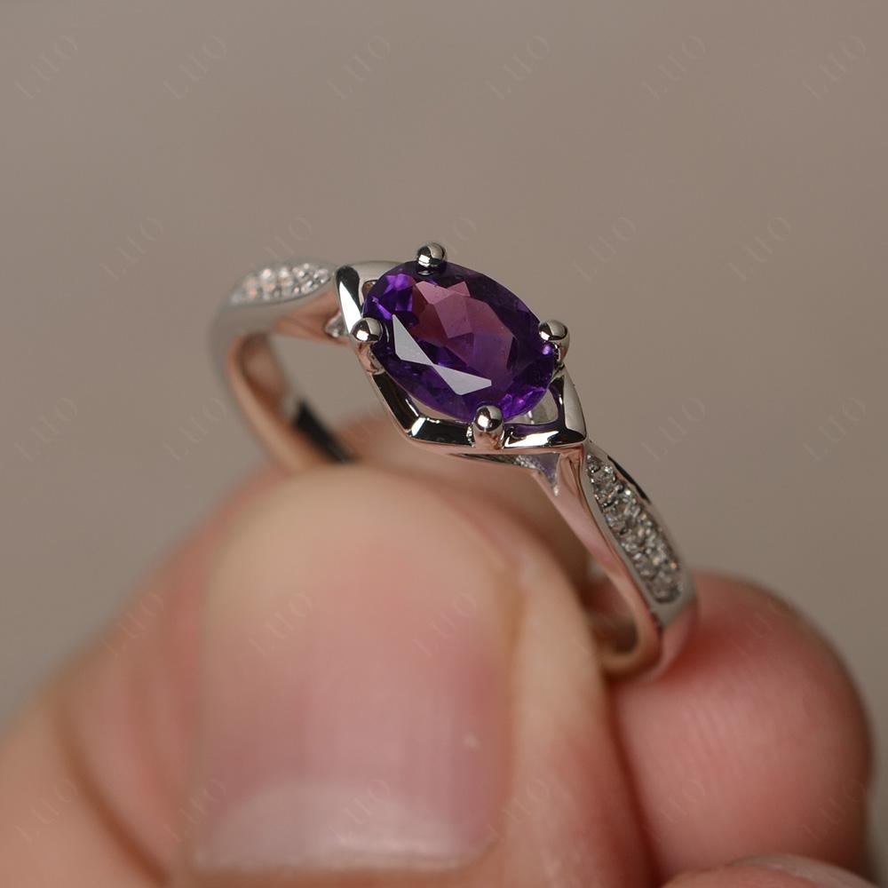 Petite Oval Horizontal Amethyst Ring - LUO Jewelry