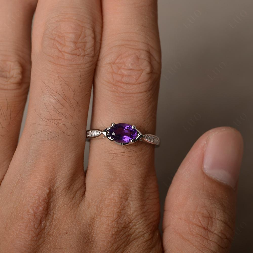 Petite Oval Horizontal Amethyst Ring - LUO Jewelry