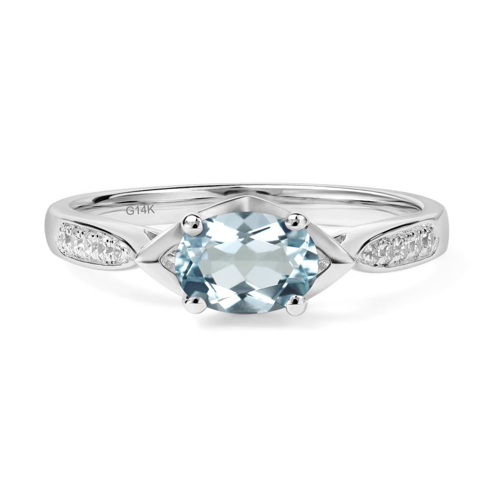 Petite Oval Horizontal Aquamarine Ring - LUO Jewelry #metal_14k white gold