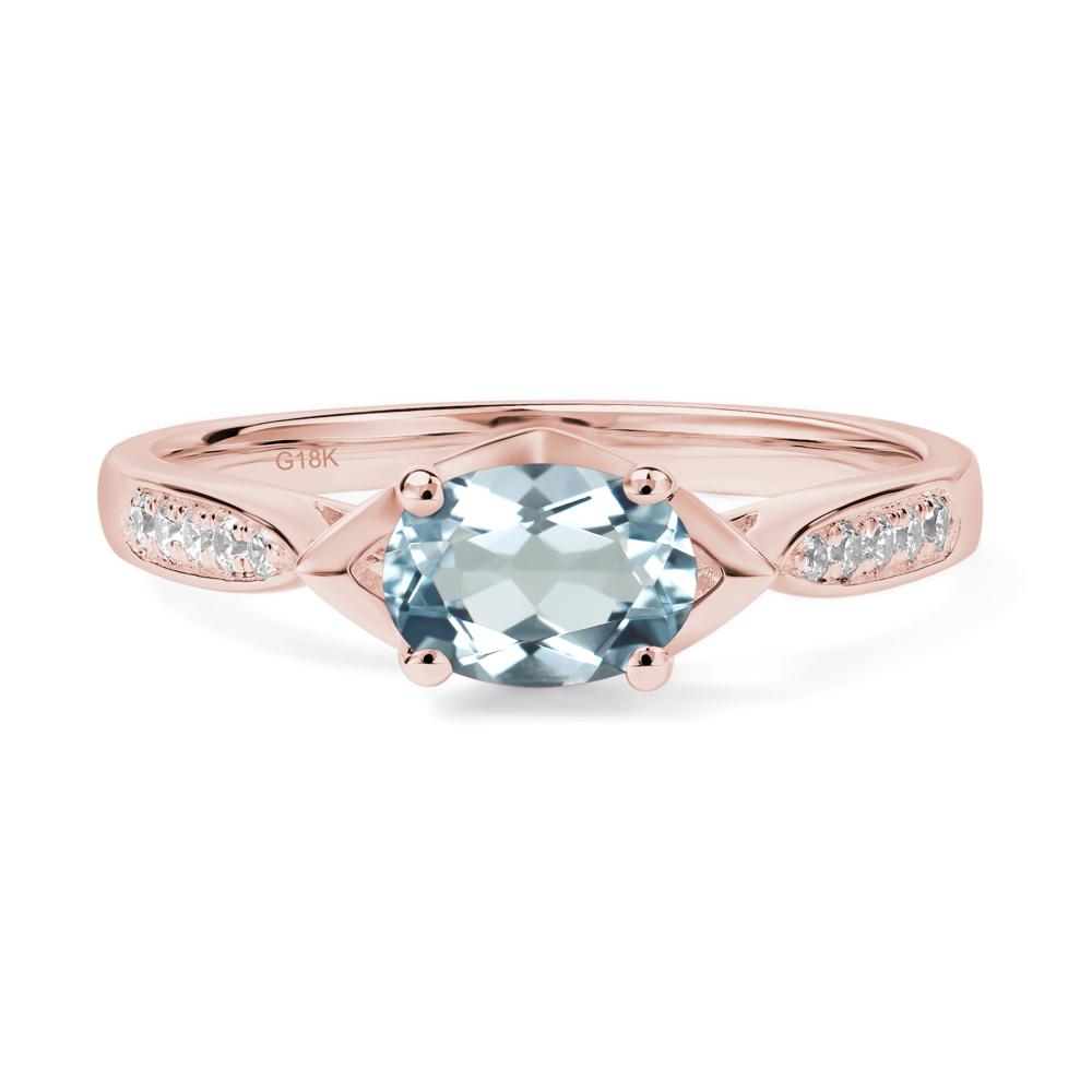 Petite Oval Horizontal Aquamarine Ring - LUO Jewelry #metal_18k rose gold