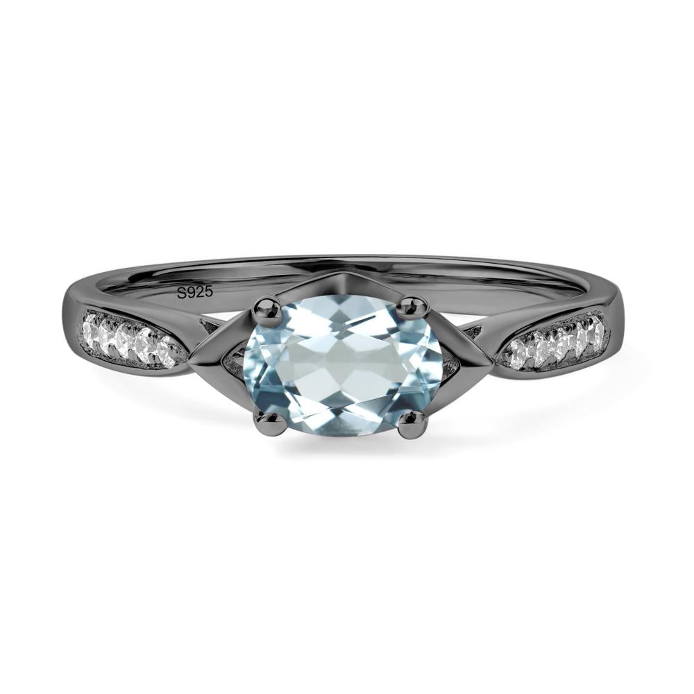 Petite Oval Horizontal Aquamarine Ring - LUO Jewelry #metal_black finish sterling silver