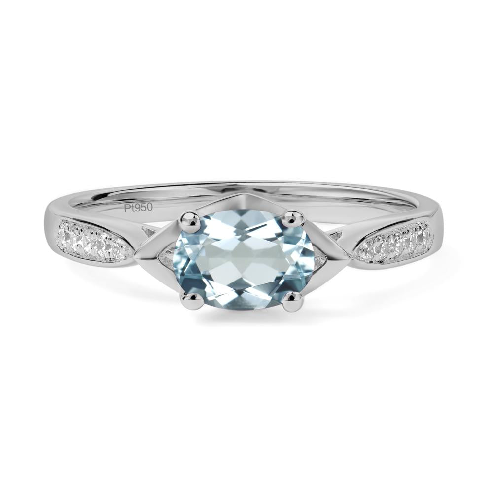 Petite Oval Horizontal Aquamarine Ring - LUO Jewelry #metal_platinum
